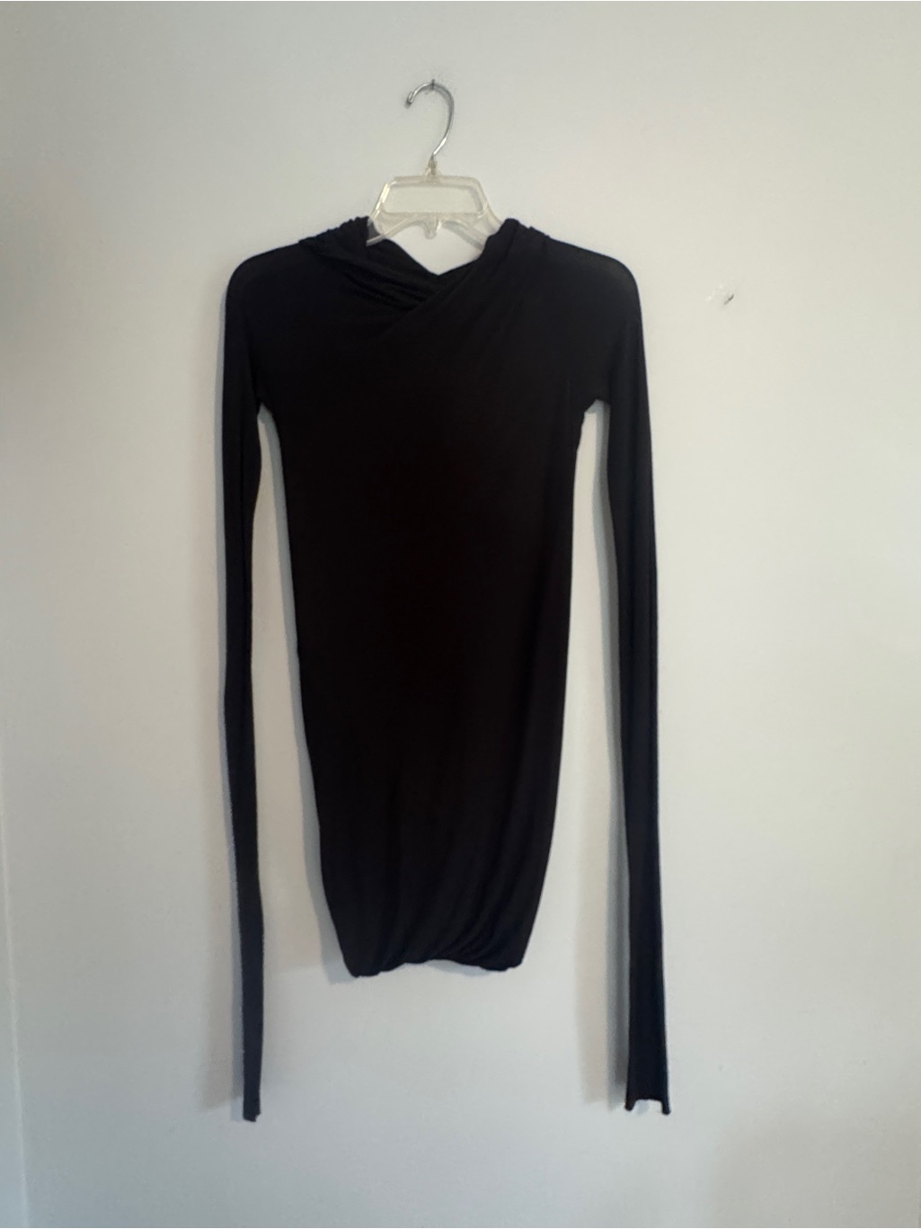 Rick Owens Cyclops Ss/16 Black Long-Sleeve Draped-Hem Dress- 4